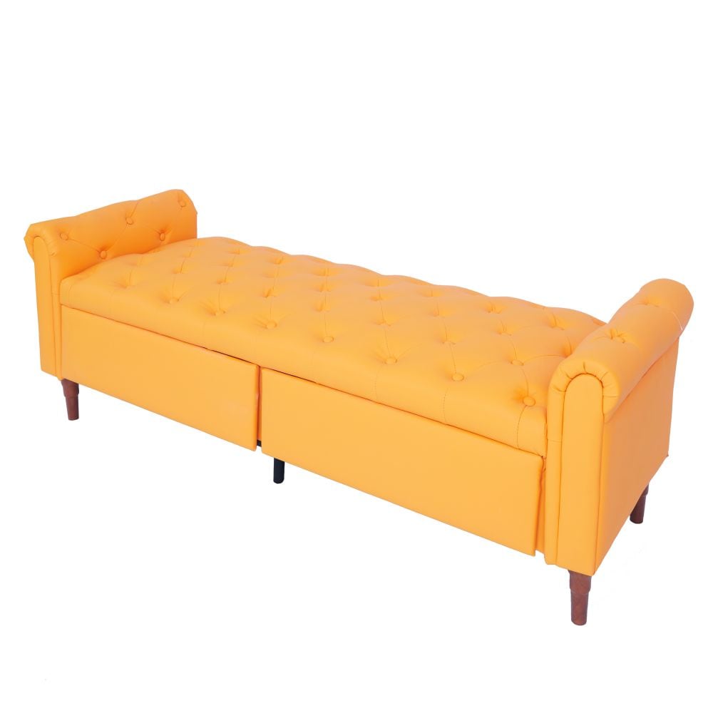 2081-PU Leather Storage Sofa Stool - Orange_voghion.com